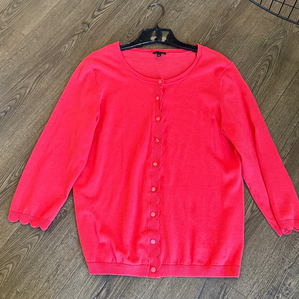 Talbots Coral Scalloped Crewneck cardigan sweater NWOT Large
